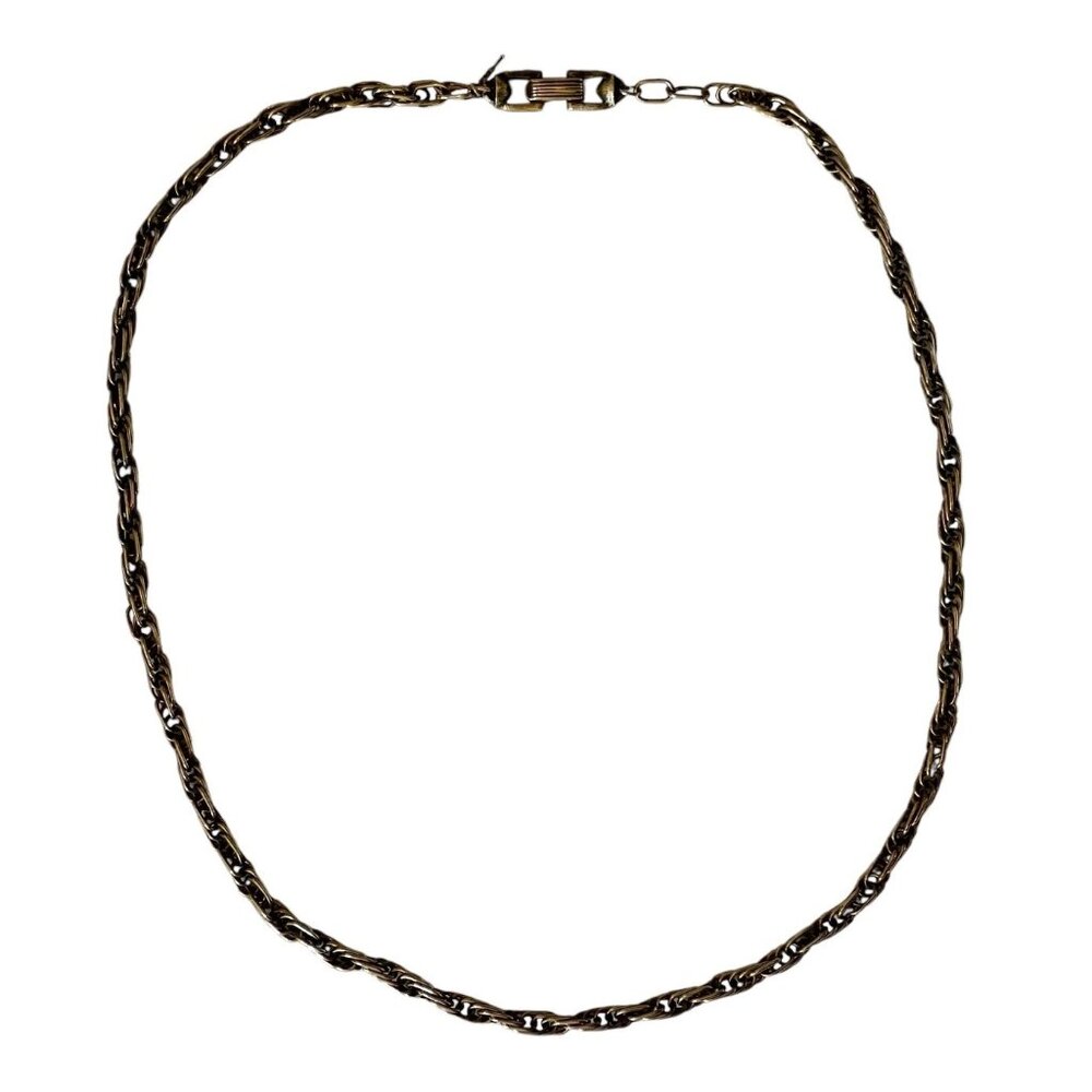 Crown Trifari Gold-Tone Rope Chain Necklace 22” Secure Clasp & Charm VTG  MCM